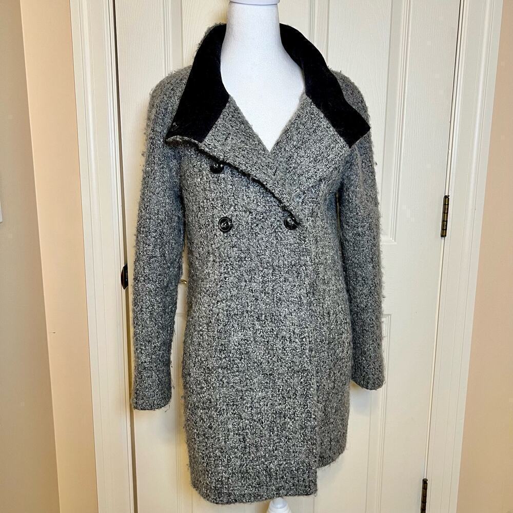 DKNY Peacoat Wool Blend Double Breasted Boucle Grey and Black Size 2 - Picture 8 of 14